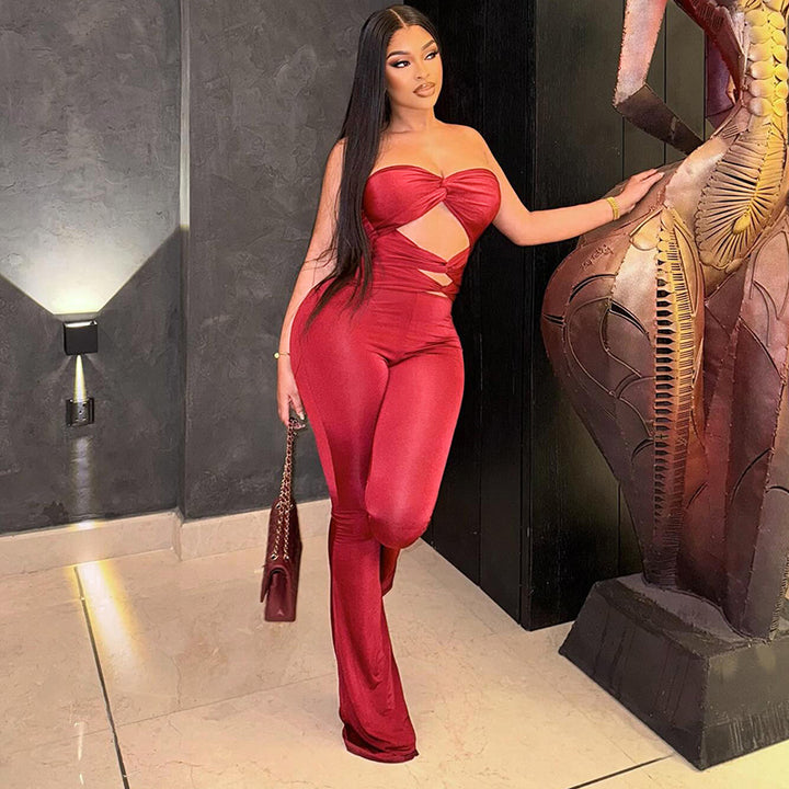 Damen Eleganter Cut-Out Jumpsuit mit fließendem Bein Drune