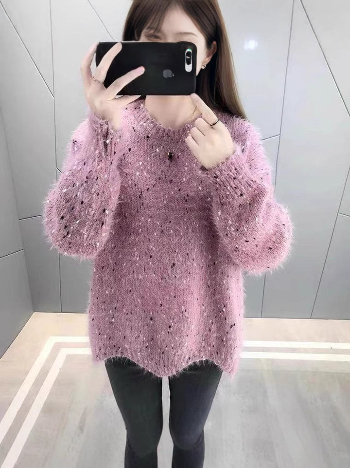 Damen Flauschiger Pulli mit einzigartigem Strukturdesign und funkelnden Akzenten Drune