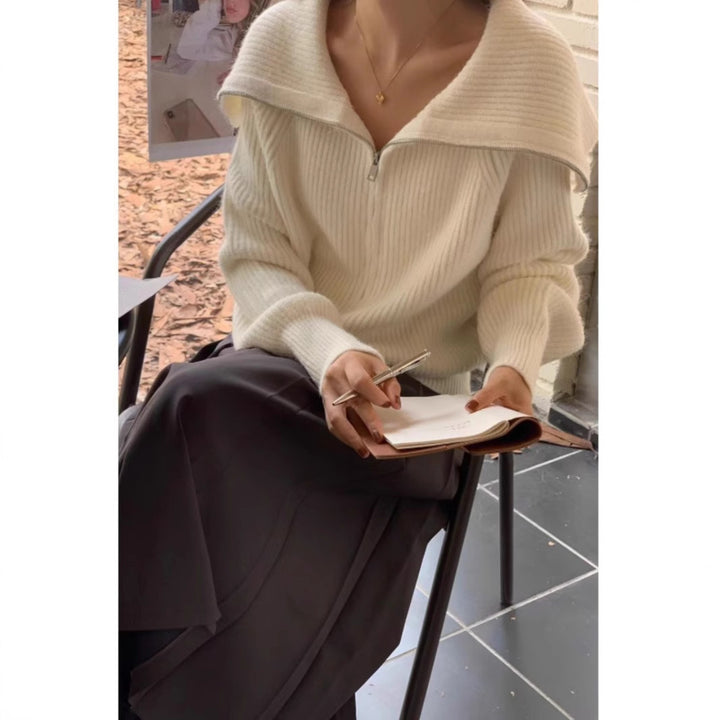 Damen gemütlicher Strickjacke mit offener Front und modischem Kragen Drune