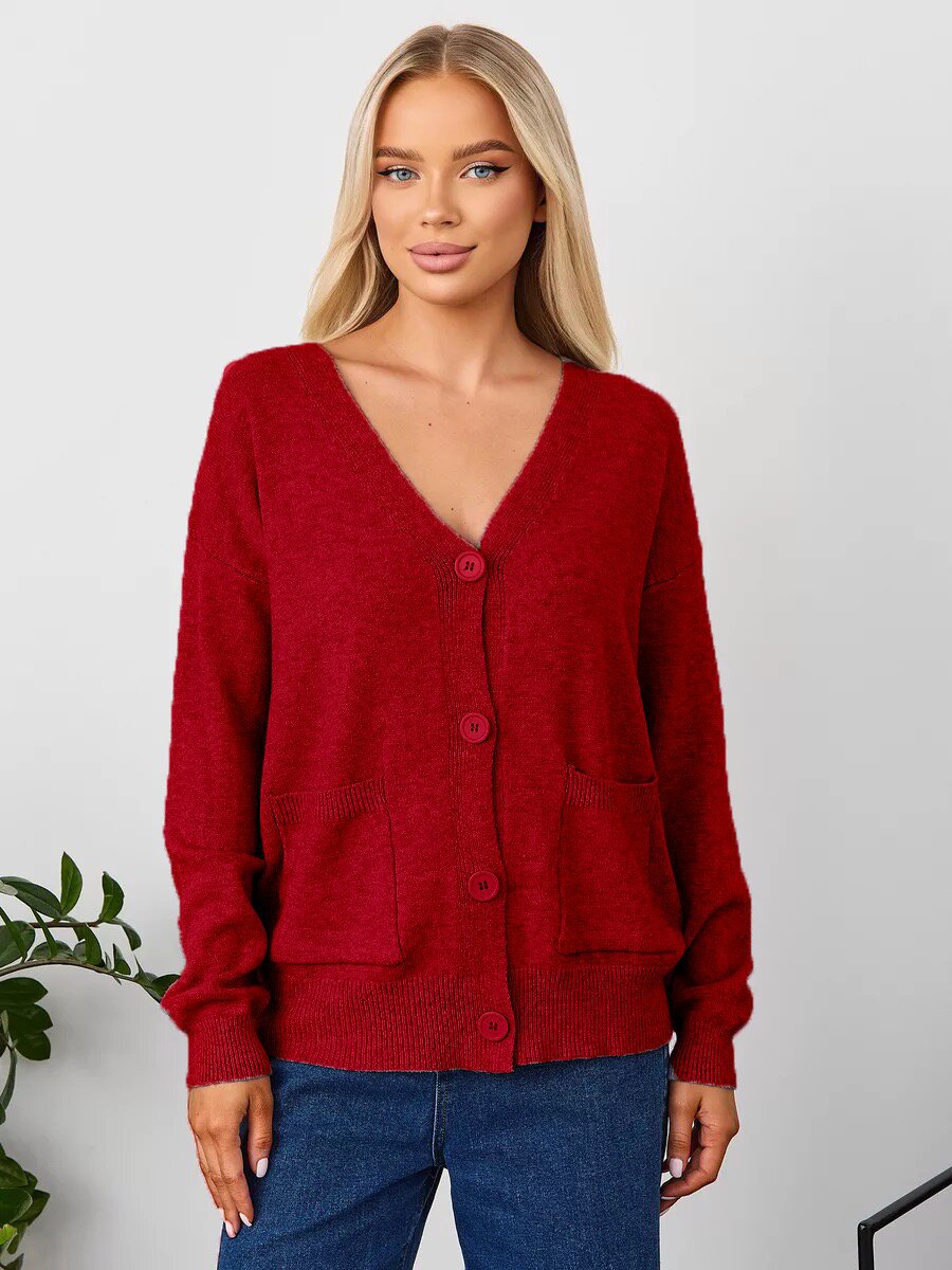 Damen Kuscheliger Cardigan mit V-Ausschnitt und praktischen Taschen Drune