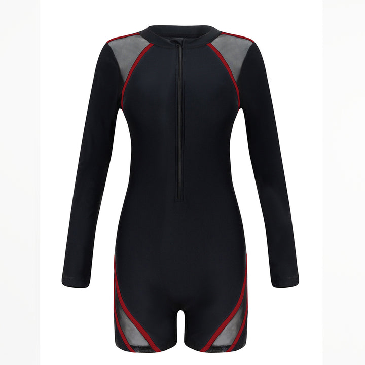 Damen Sportlicher Langarm-Schwimmanzug mit atmungsaktiven Netz Einsätzen Drune