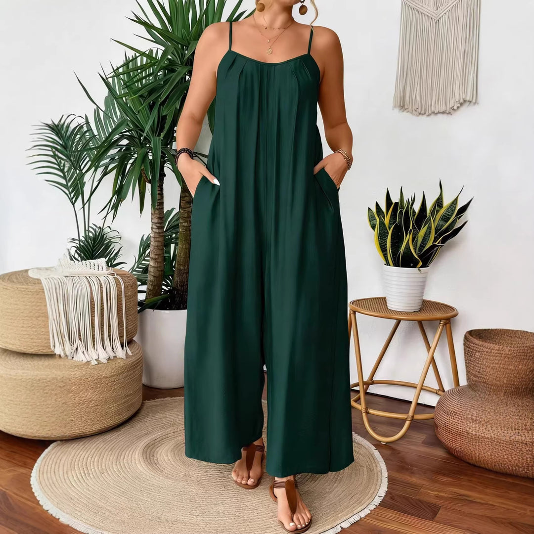 Damen luftiger Jumpsuit mit schmalen Spaghettiträgern und seitlichen Taschen Drune