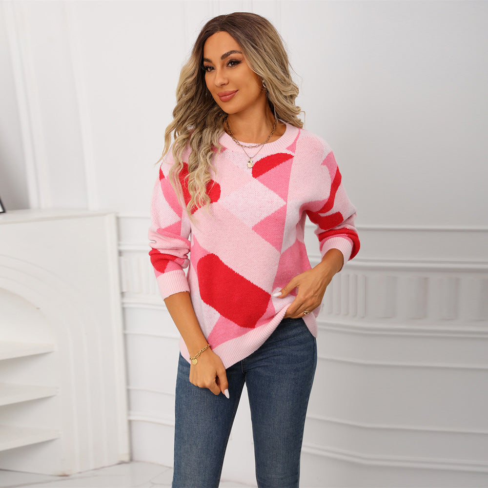 Damen modischer Pullover im kreativen geometrischen Muster Drune