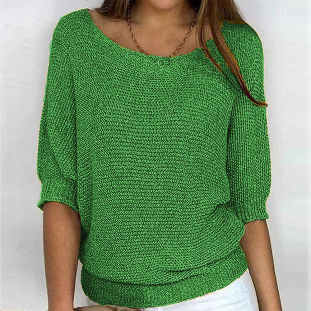 Damen nan legerer kastiger Feinstrickpullover mit weitem Ausschnitt Drune