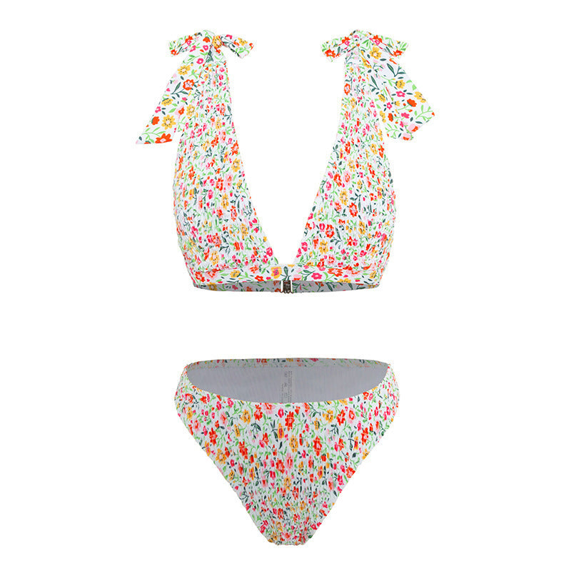 Damen Triangel-Bikini mit Blumenprint und verstellbaren Bindebändern Drune