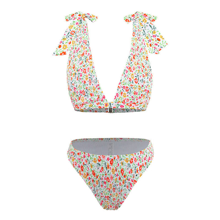 Damen Triangel-Bikini mit Blumenprint und verstellbaren Bindebändern Drune