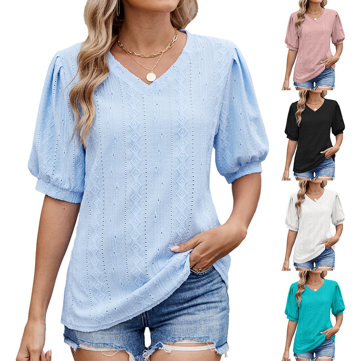 Damen Bluse mit eleganten Puffärmeln und feinem Lochmuster Drune