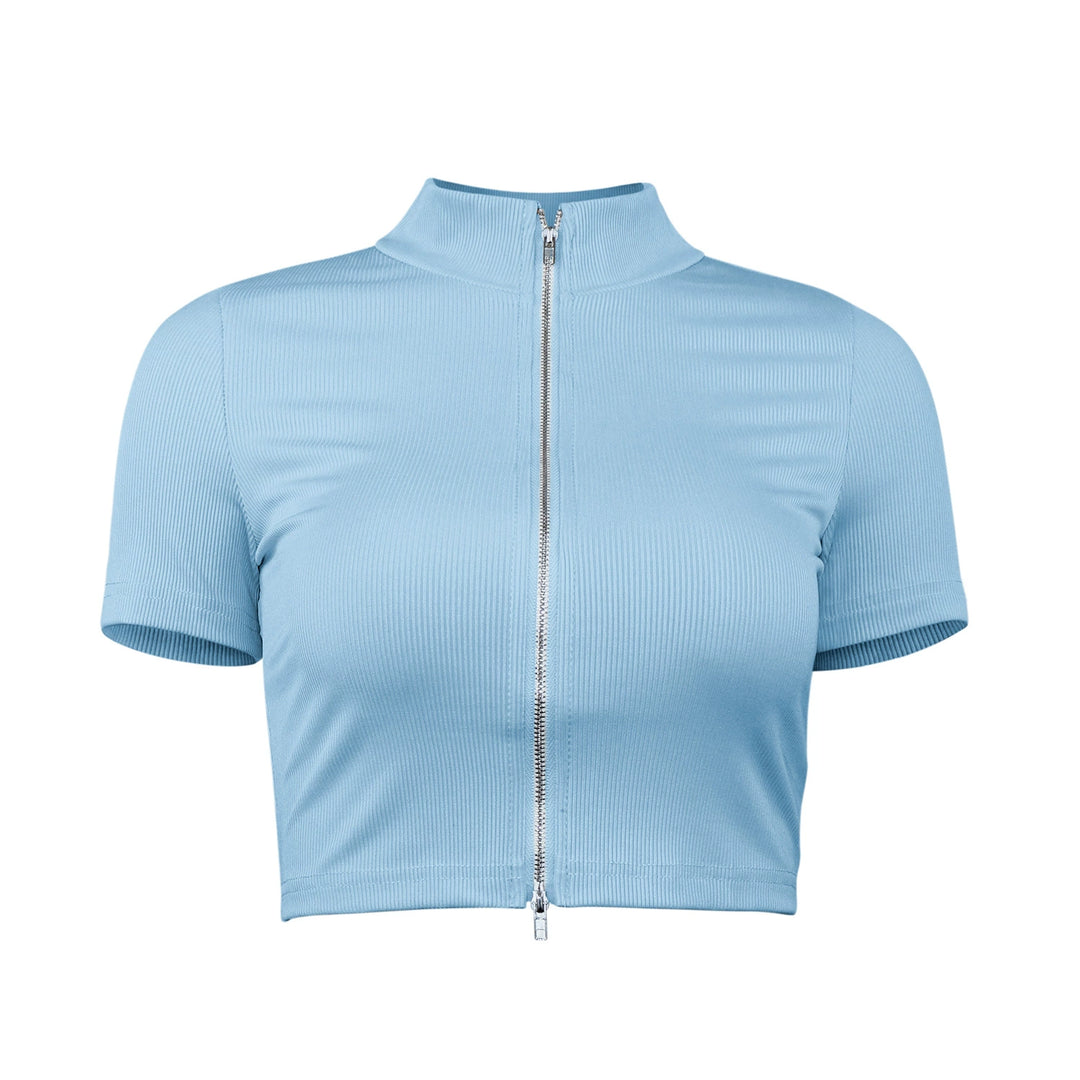 Damen sportliches Kurzarm-Top mit elegantem Reißverschluss Drune