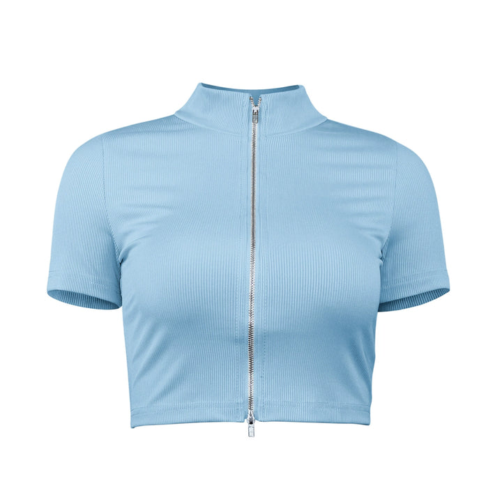 Damen sportliches Kurzarm-Top mit elegantem Reißverschluss Drune