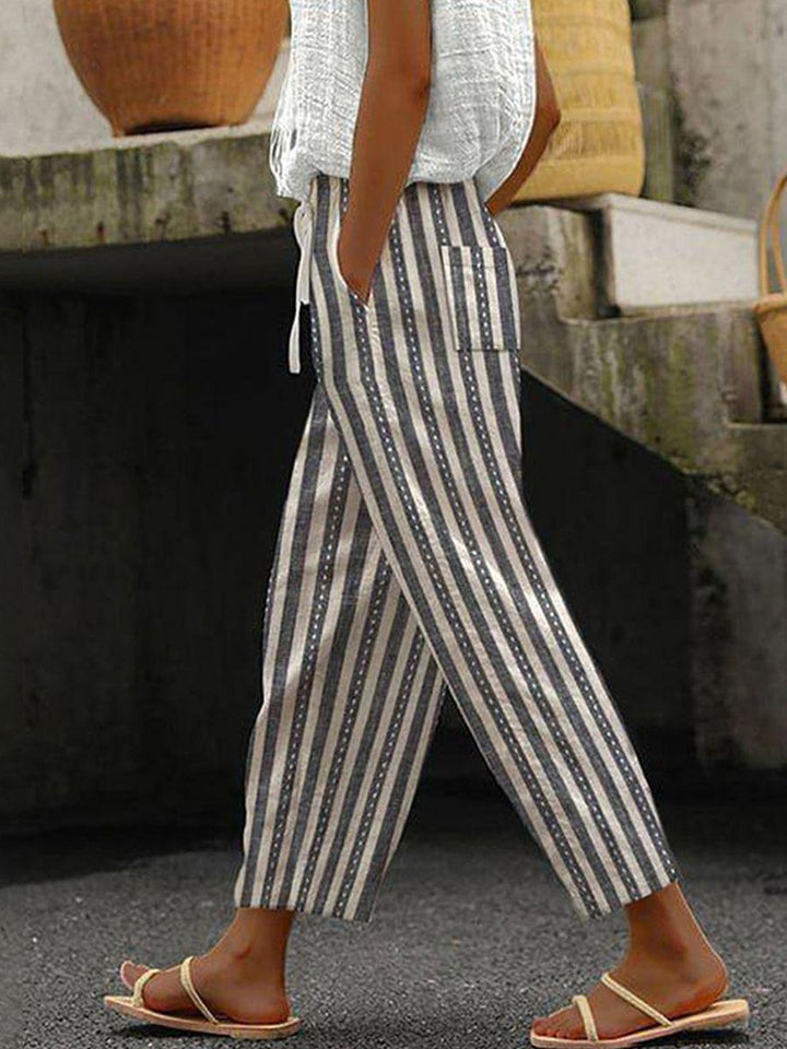 Damen Weite Leinenhose mit Streifenmuster Drune