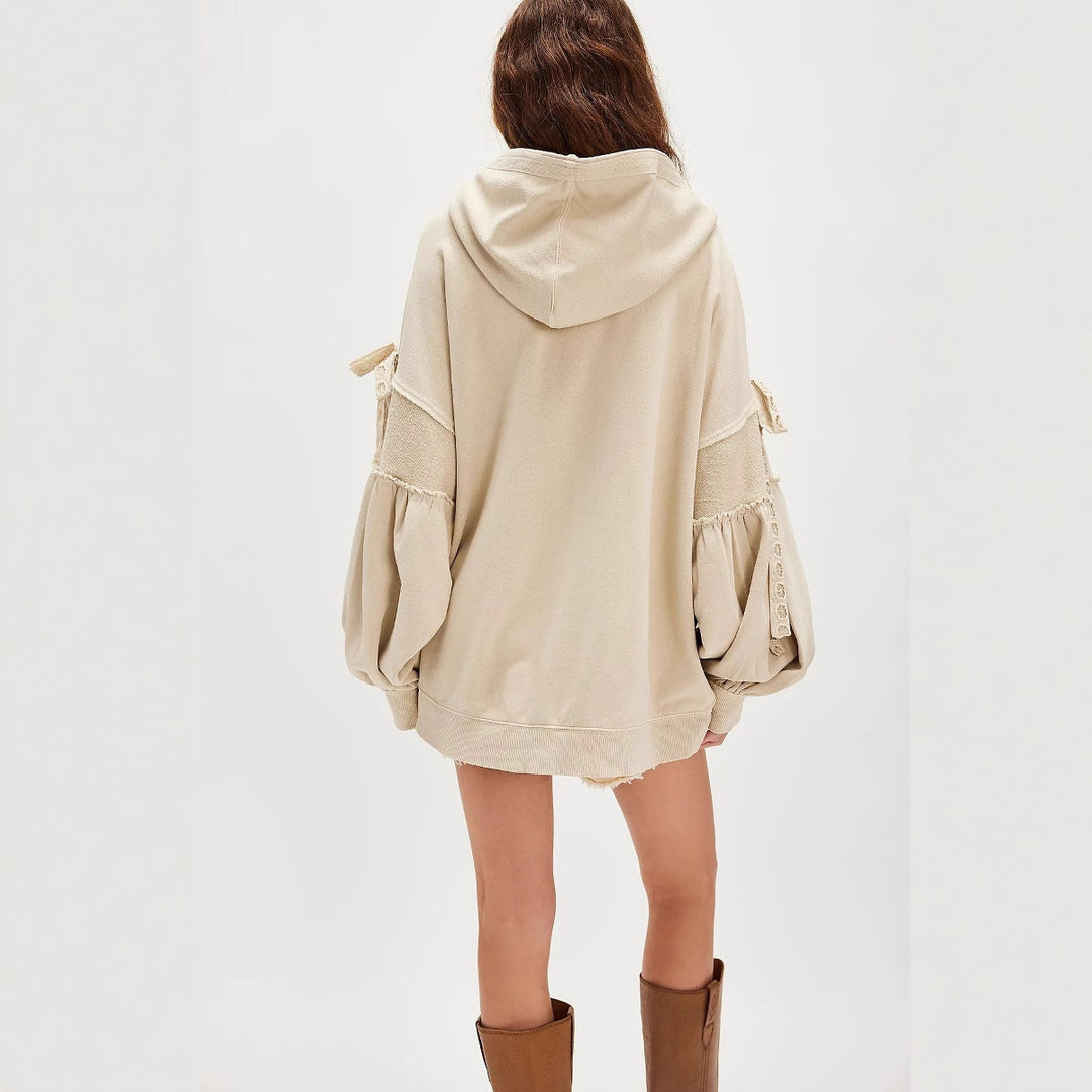 Damen Oversize Kapuzenpullover mit einzigartigen Ärmeldetails Drune