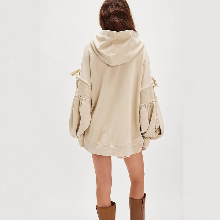 Damen Oversize Kapuzenpullover mit einzigartigen Ärmeldetails Drune