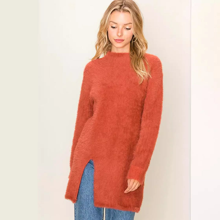 Damen Kuscheliger Longpullover mit seitlichen Schlitzen und weichem Material Drune