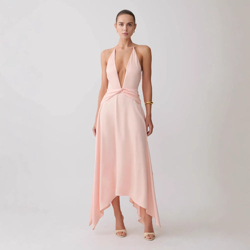 Damen Elegantes Wickelkleid mit tiefem V-Ausschnitt und asymmetrischem Saum Drune