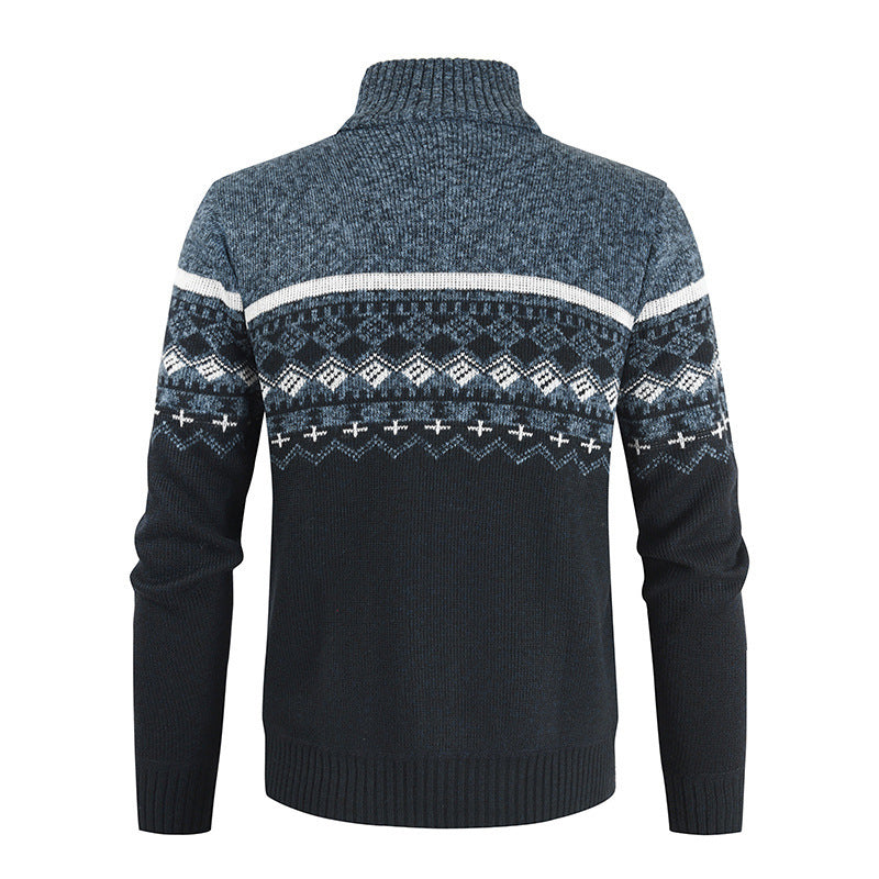 Herren Strickjacke mit Wintermuster und hohem Stehkragen Drune
