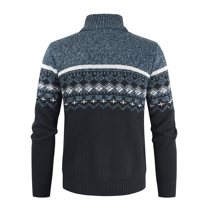 Herren Strickjacke mit Wintermuster und hohem Stehkragen Drune