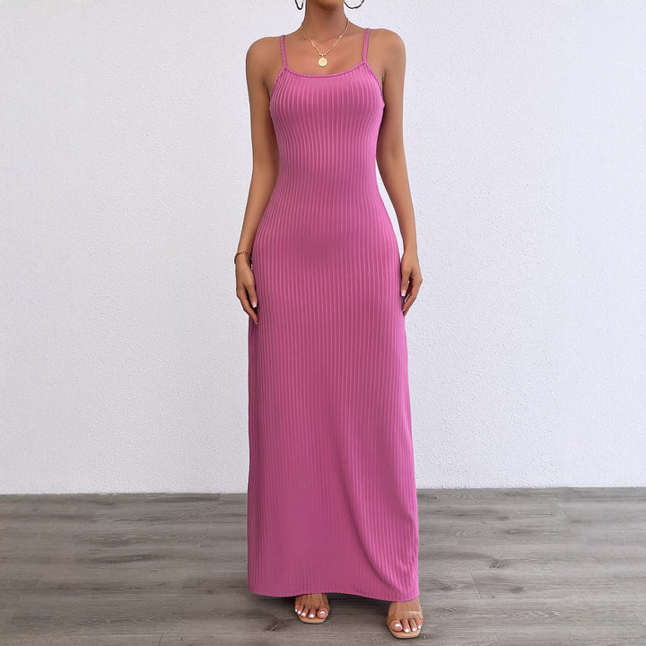 Damen Langes, figurbetontes Kleid mit feinen Rippen und Spaghettiträgern Drune
