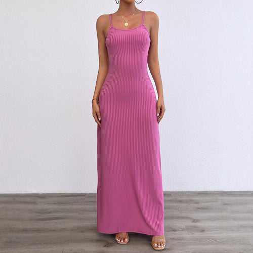Damen Langes, figurbetontes Kleid mit feinen Rippen und Spaghettiträgern Drune