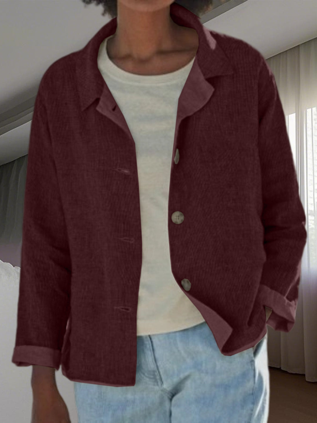 Damen Leichte und lässige Baumwolljacke mit geknöpften Details Drune