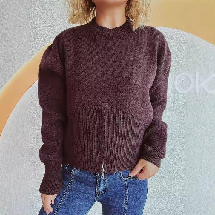 Damen modischer Pullover mit strukturiertem Reißverschluss und lockerer Passform Drune