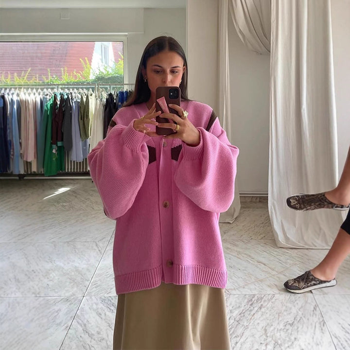 Damen oversized Strickjacke mit kontrastierenden Mustern Drune