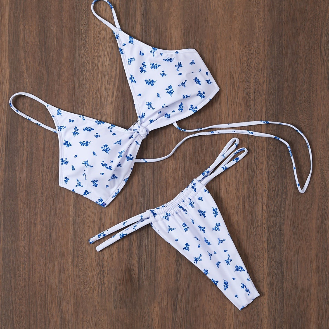 Damen Triangel-Bikini mit blumigem Muster und anpassbarem Bindesystem Drune