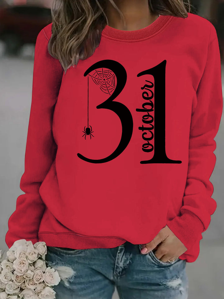 Damen Sweatshirt mit kreativem Halloween-Motiv und bequemer Passform Drune