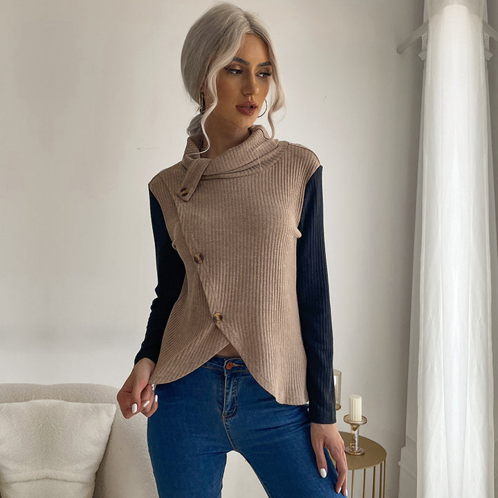 Damen Strickpullover mit asymmetrischem Design und dekorativem Kragen Drune