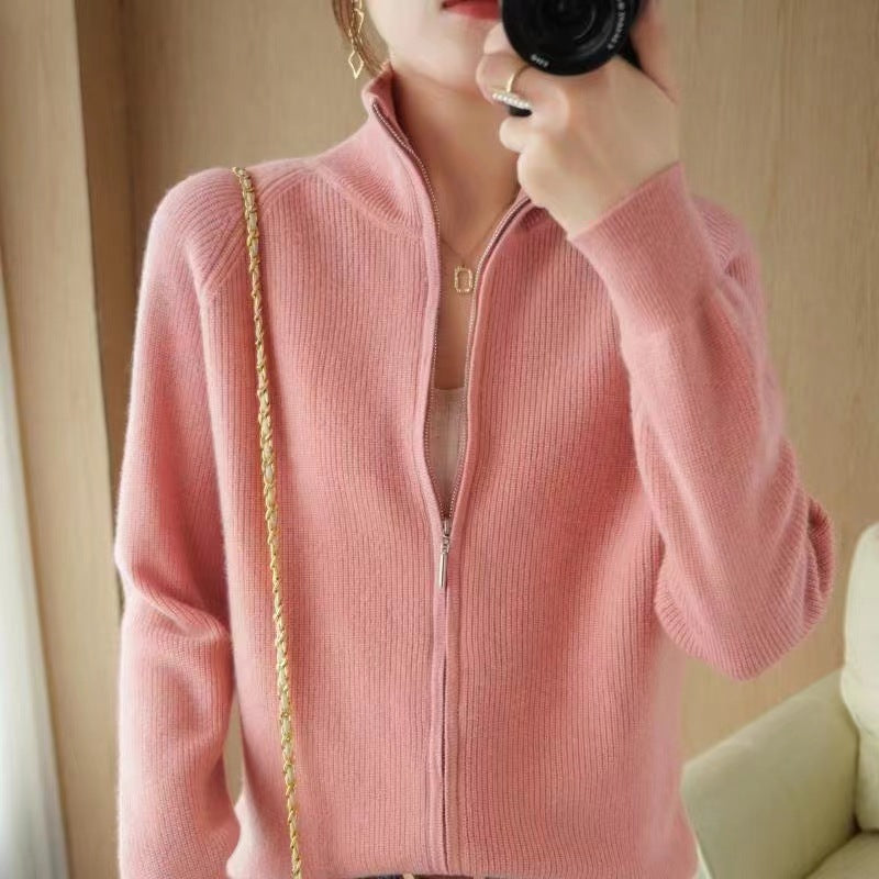 Damen Strickjacke mit hohem Stehkragen und durchgehendem Reißverschluss Drune