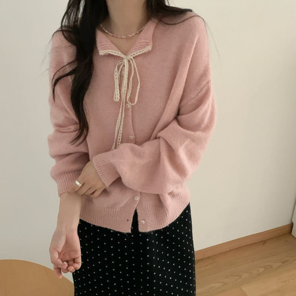 Damen lässiger Strickcardigan mit Kordelzug und feiner Struktur Drune