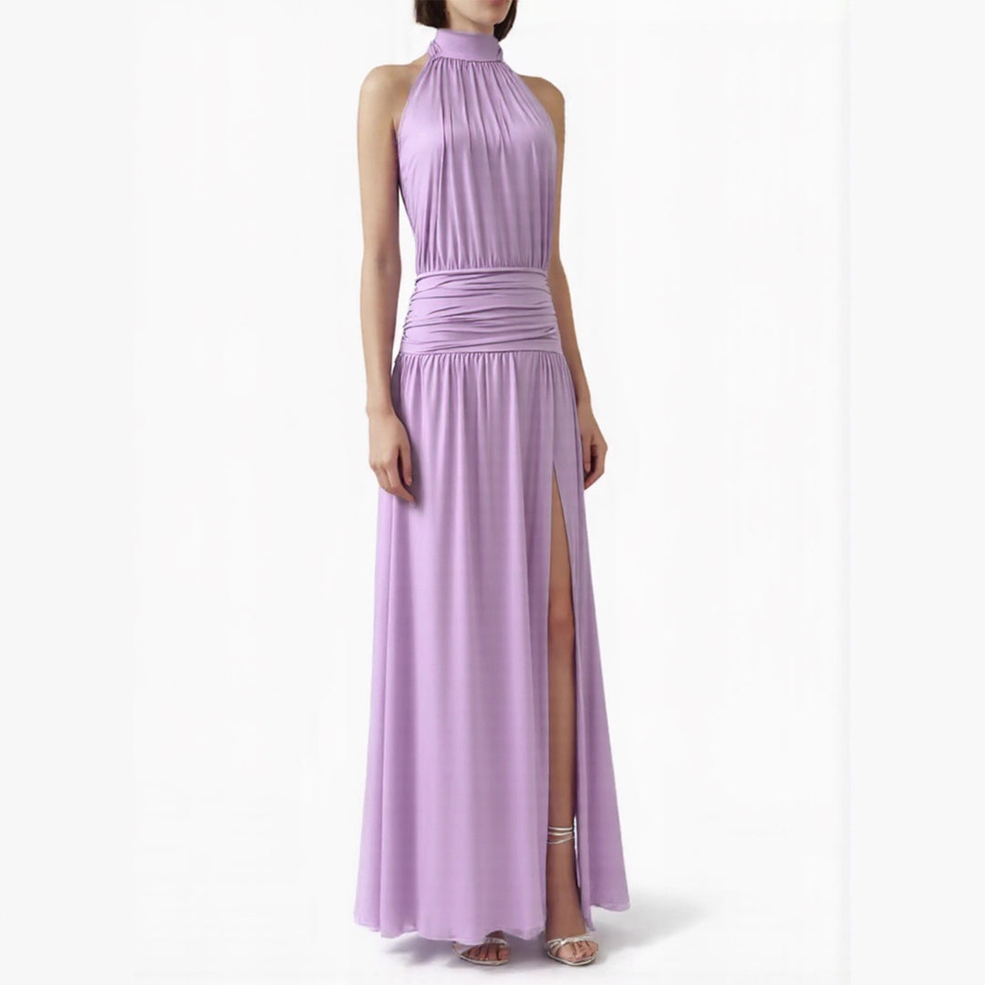 Damen Elegantes Halsnaht-Maxikleid mit seitlichem Schlitz Drune