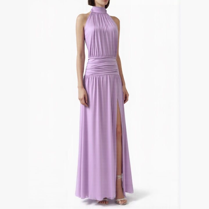 Damen Elegantes Halsnaht-Maxikleid mit seitlichem Schlitz Drune