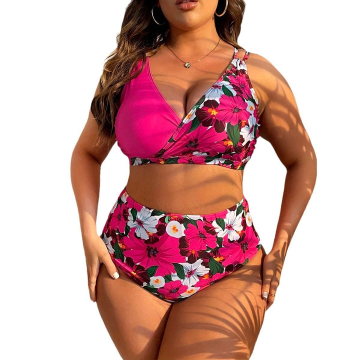 Damen Hochgeschnittenes Floral-Bikini-Set mit Wickeloberteil Drune