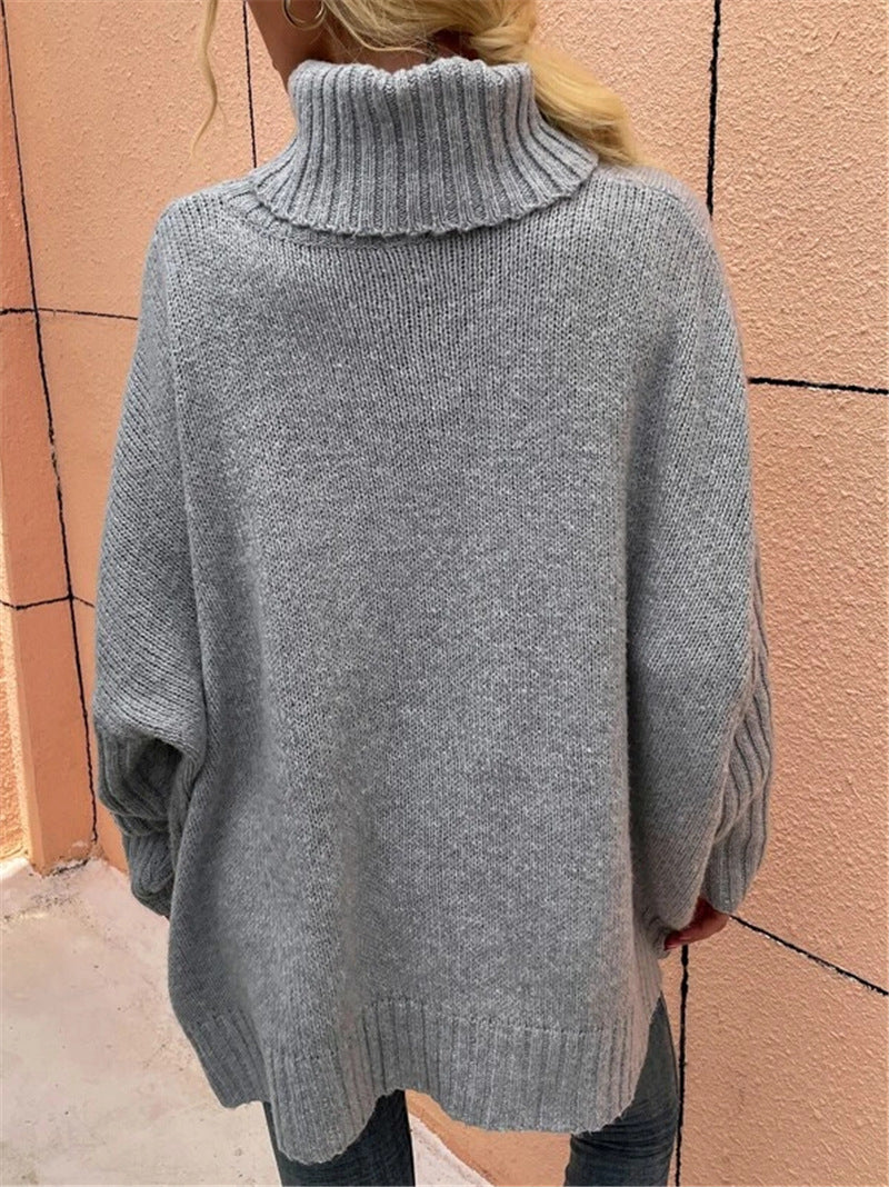Damen Grobstrickpullover mit hohem Kragen Drune