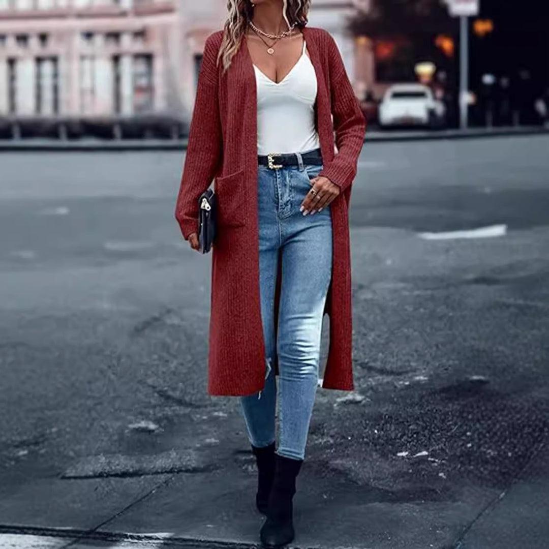Damen Strickmantel mit offenen Vorderteilen und praktischen Taschen Drune