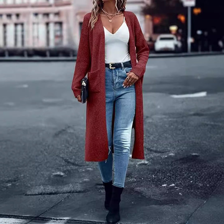 Damen Strickmantel mit offenen Vorderteilen und praktischen Taschen Drune