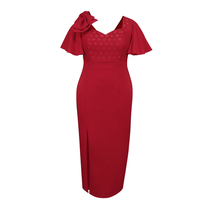 Damen Elegantes Abendkleid mit floralem Spitzenoberteil und voluminösen Rüschensäumen Drune