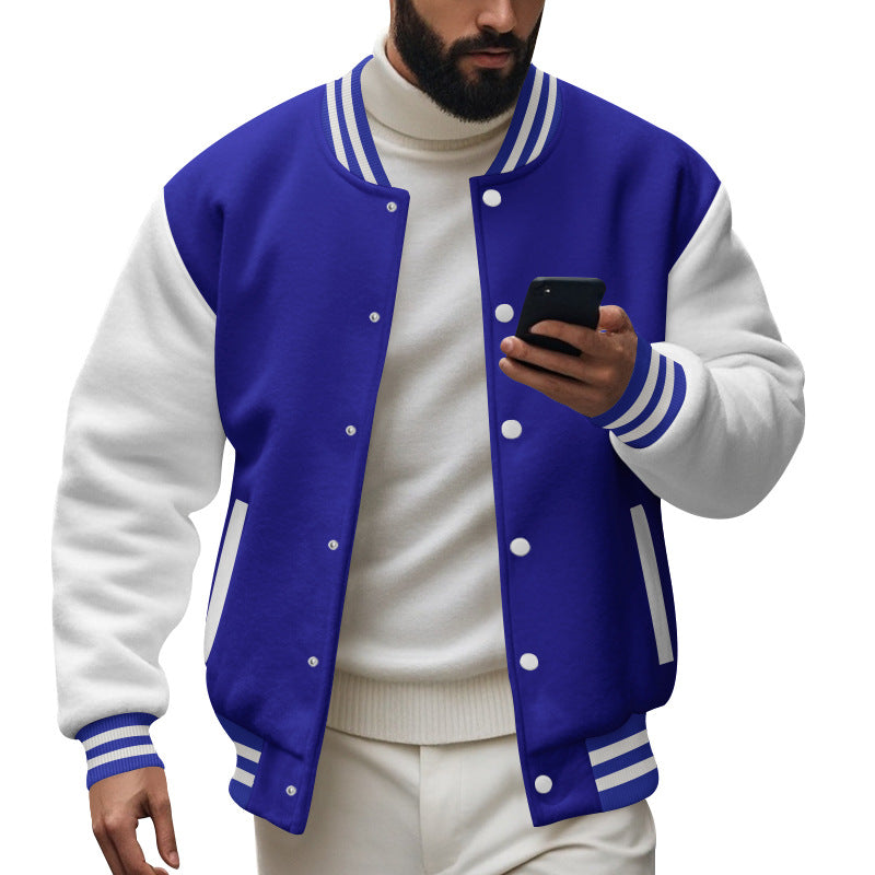 Herren nan College-Baseballjacke im Varsity-Stil mit Rippbündchen und Druckknopfleiste Drune