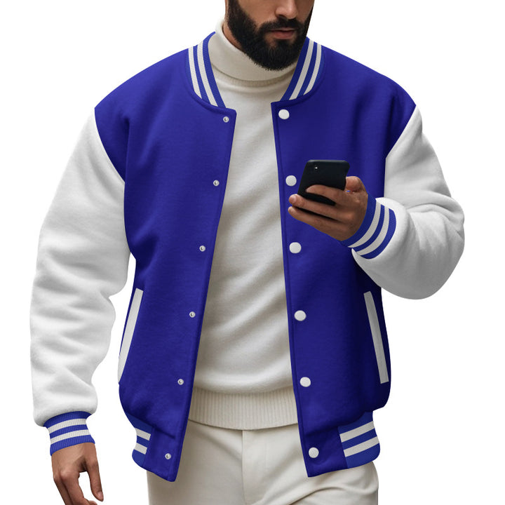 Herren nan College-Baseballjacke im Varsity-Stil mit Rippbündchen und Druckknopfleiste Drune