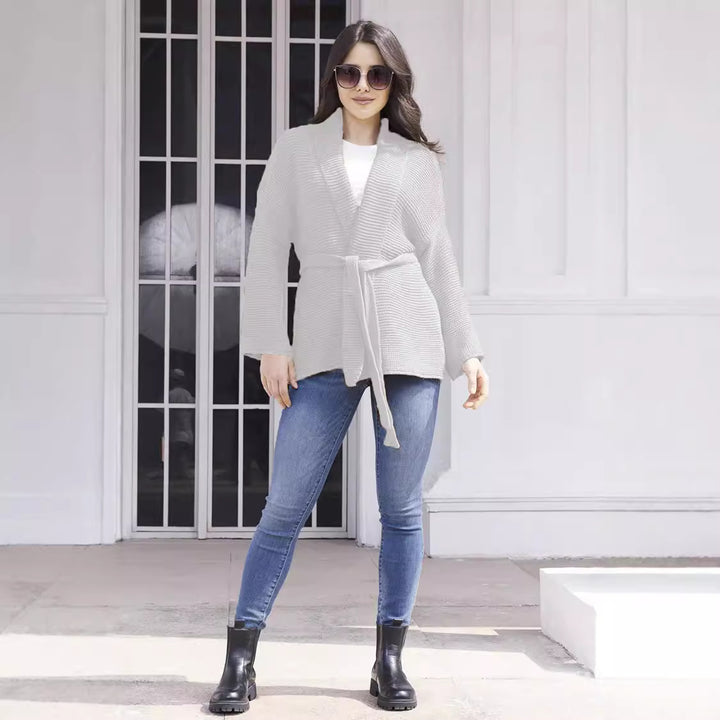 Damen Strickjacke mit Bindegürtel und lässigem Schnitt Drune