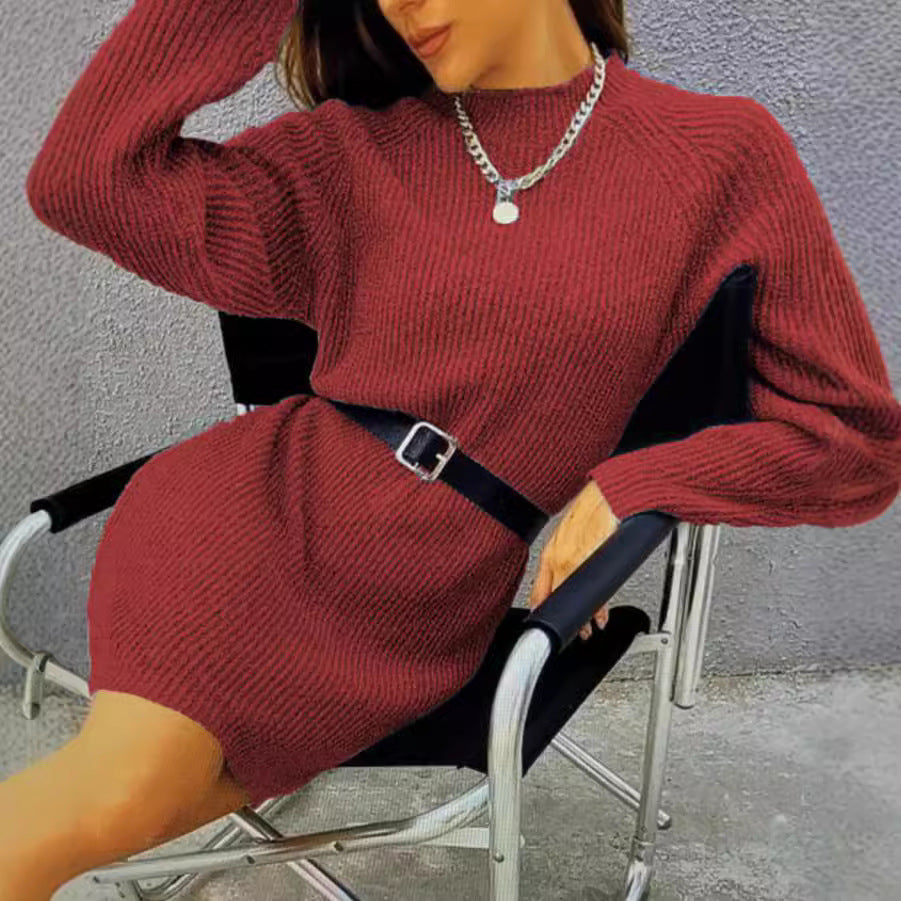 Damen Strickkleid mit lässigem Schnitt und modischem Rippenmuster Drune
