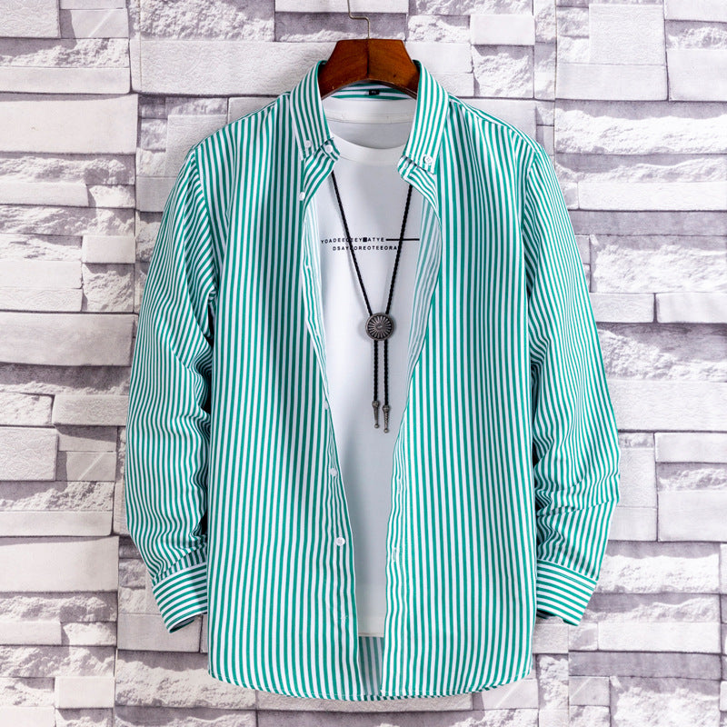 Herren nan gestreiftes Business-Hemd mit Button-Down-Kragen, Brusttasche und bügelleichtem Baumwollmix Drune