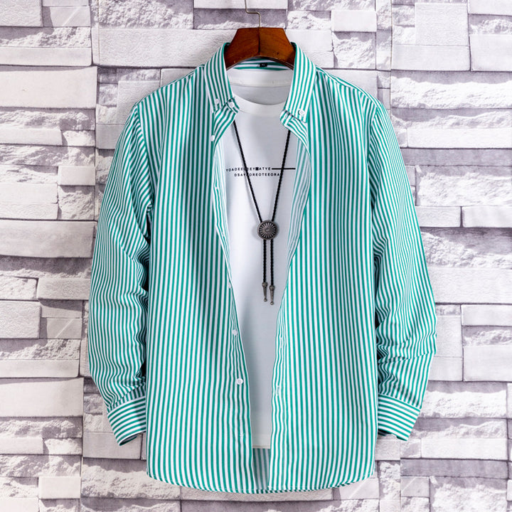 Herren nan gestreiftes Business-Hemd mit Button-Down-Kragen, Brusttasche und bügelleichtem Baumwollmix Drune