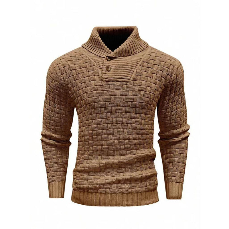 Herren nan strukturierter Strickpullover mit hochschließendem Stehkragen und Zierknopfleiste Drune