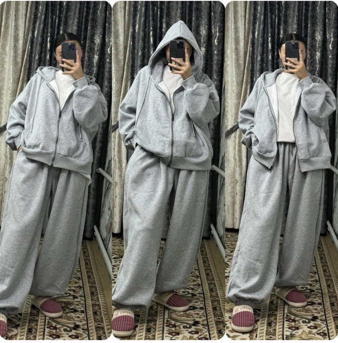 Damen nan übergroße Kapuzenjacke mit Reißverschluss und weite Jogginghose Lounge Set Drune