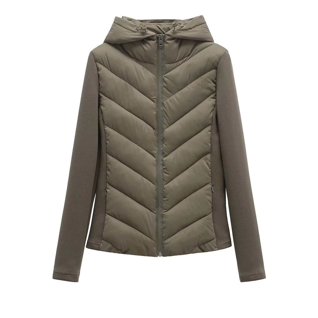 Damen nan gesteppte Kapuzenjacke mit Chevron‑Stepp, Einsätzen aus Softshell und verdecktem Reißverschluss Drune