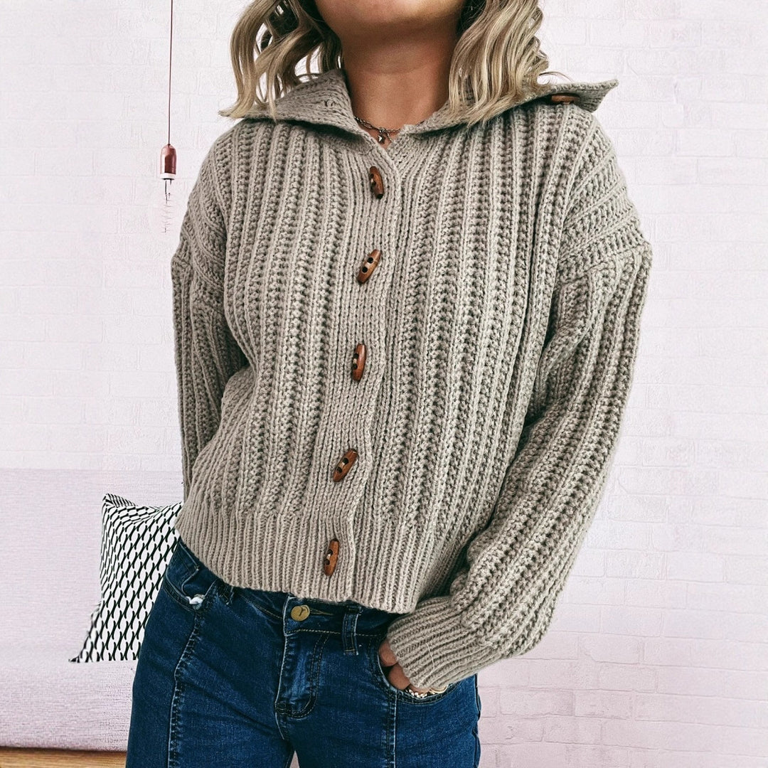 Damen Strickjacke mit dekorativen Knöpfen und strukturiertem Rippenmuster Drune