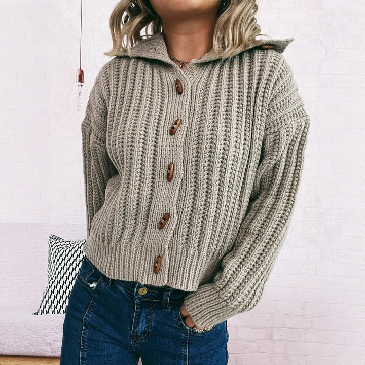 Damen Strickjacke mit dekorativen Knöpfen und strukturiertem Rippenmuster Drune