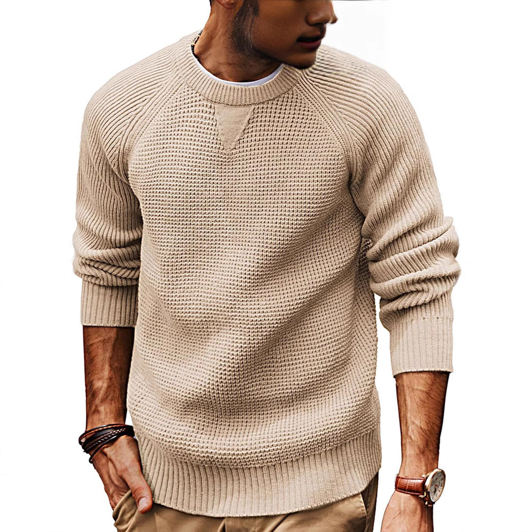 Herren lässiger Strickpullover mit strukturiertem Gewebemuster und Rundhalsausschnitt Drune
