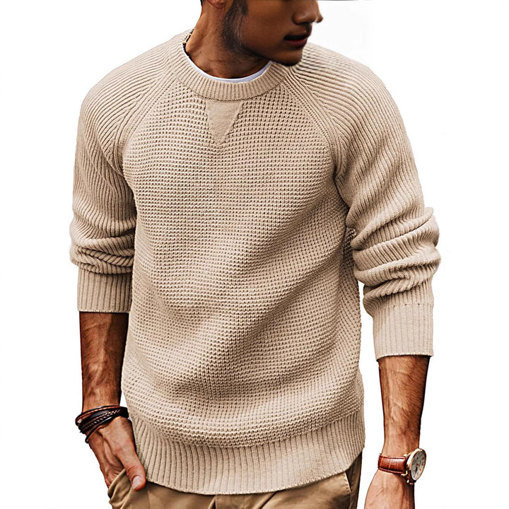 Herren lässiger Strickpullover mit strukturiertem Gewebemuster und Rundhalsausschnitt Drune